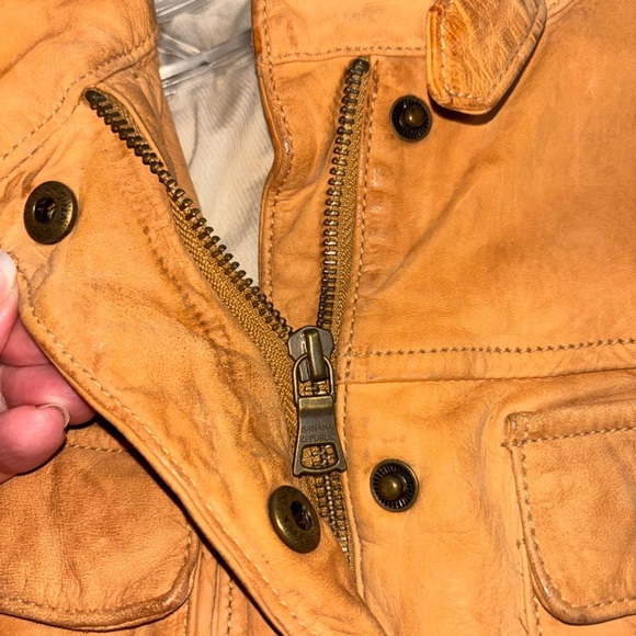 Banana Republic soft Leather Aviator Bomber Jacket Tan Juniors SzXS Y2K - Picture 6 of 16